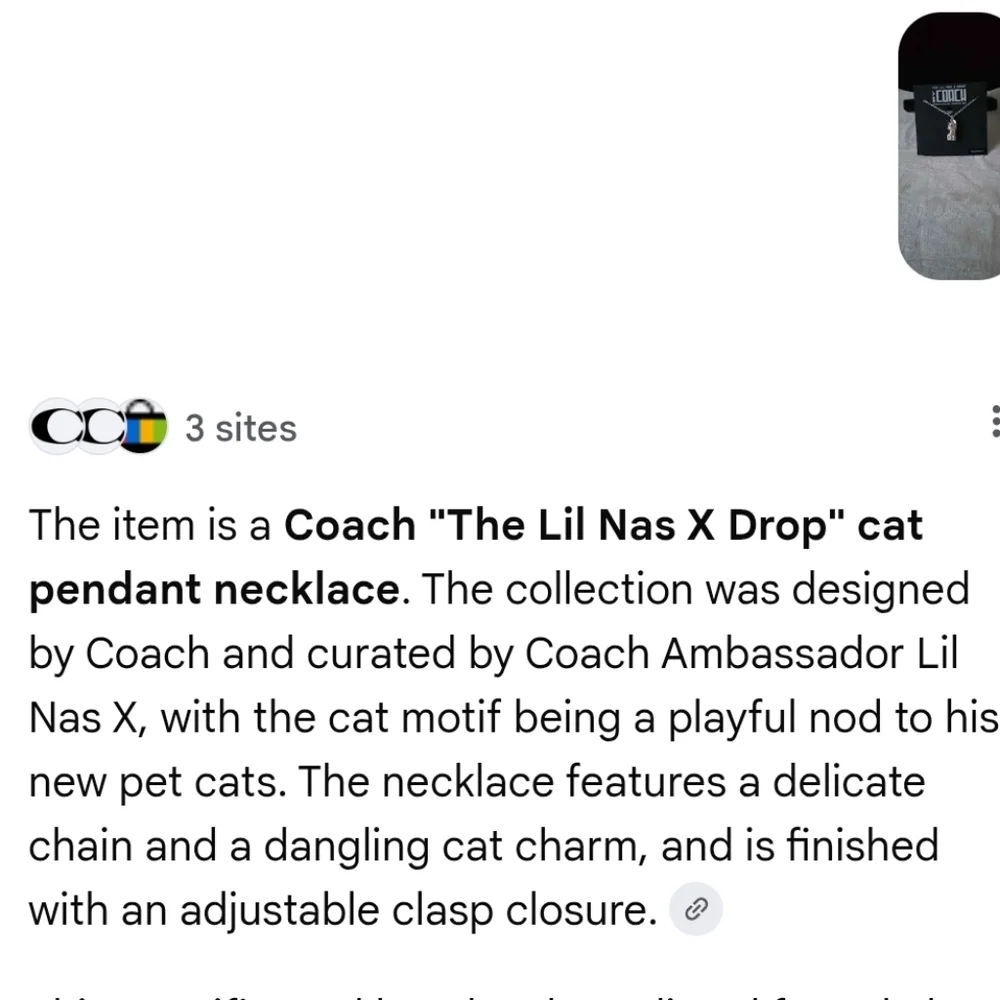 Coach Silver-tone Cat Charm Necklace‎